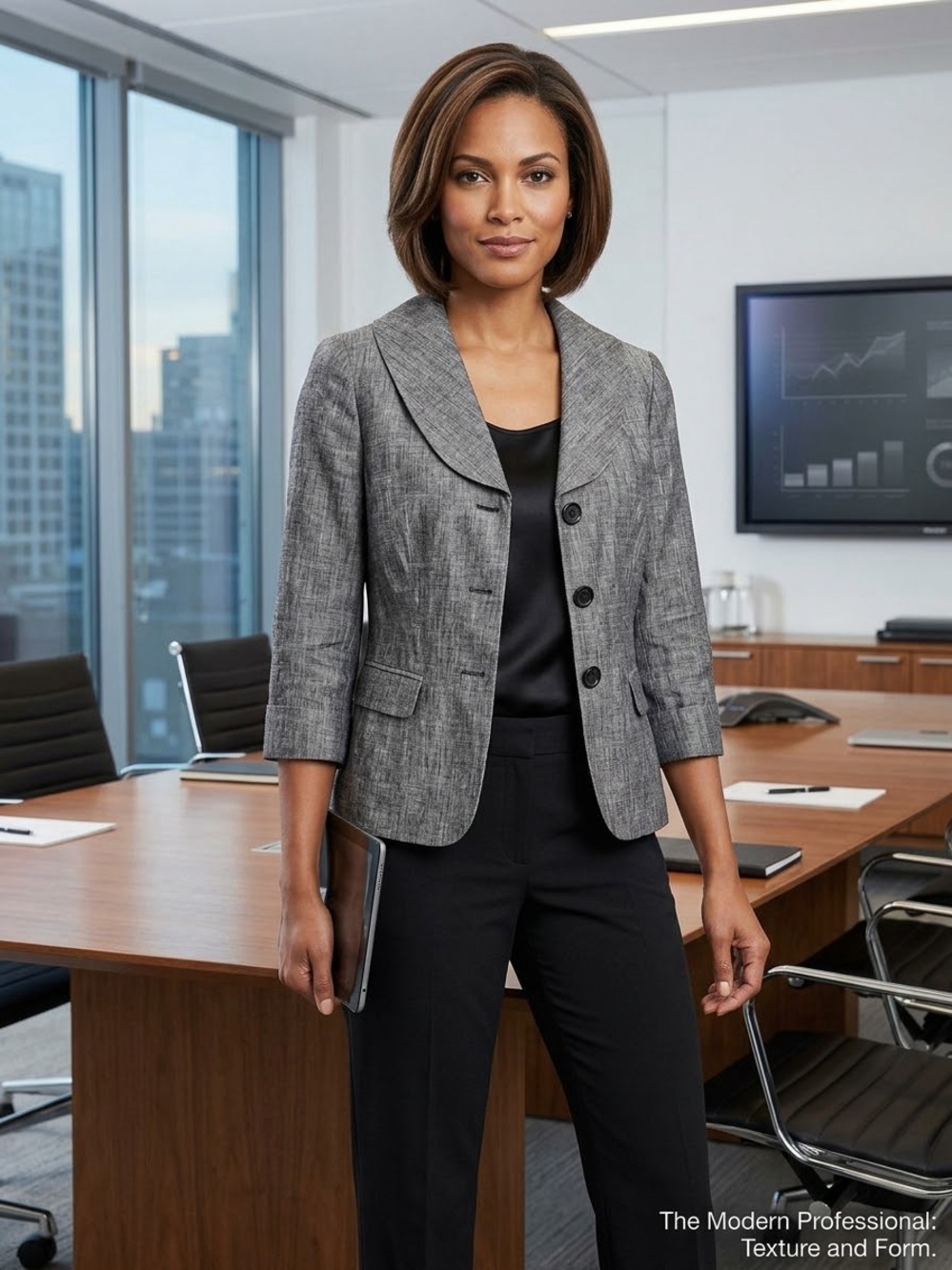 Max Studio Gray Textured Three-Button Blazer